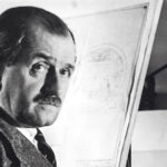 black and white photo man staring