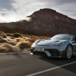 grey porsche 718 spyder in canyon