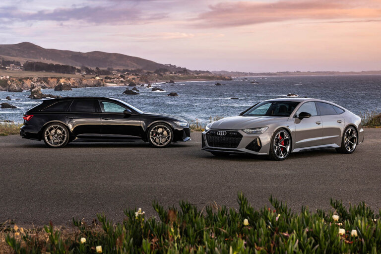 black audi r6 avant and matte grey rs 7 avant car