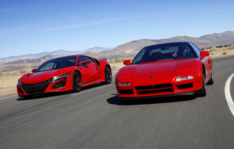 1st generation NSX with a 2019 Acura NSX racing together