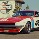 vintage datsun 240z BRE 46 on race track