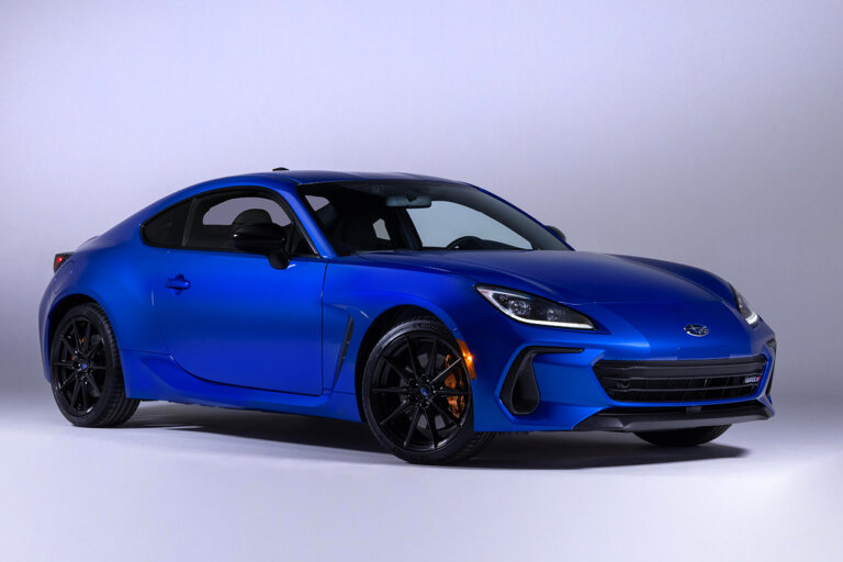 Blue 2024 Subaru BRZ tS on white background