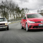 red and white vw golf GTI cars on a race rtack