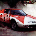 red lancia stratos rally car with marlboro livery