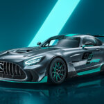 Black Mercedes Benz AMG GT2 Pro on a blue and black background