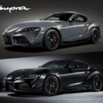Two supra A90 car photos stacked on eachother top one is grey and the bottom is black